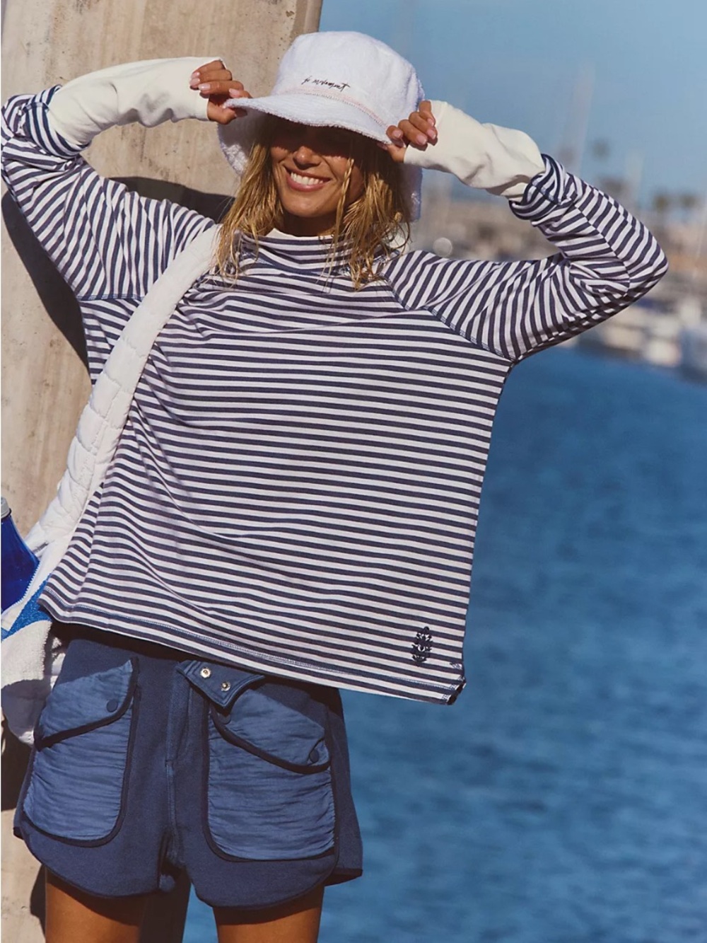 FP Movement Restoration Yarn Dye Stripe Layer NWT Navy Blue - Picture 3 of 10